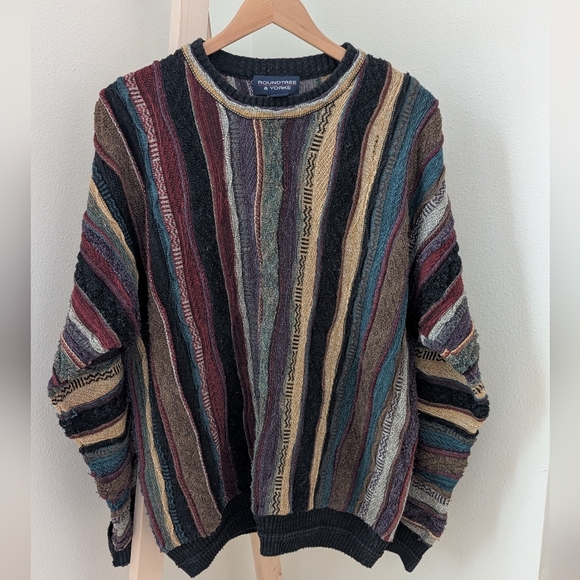 Vintage Sweaters - Vintage 90's Coogi Style Abstract Textured Chunky Crewneck Sweater In Black